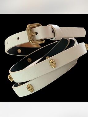 Skinny White Vegan Leather Skull Belt